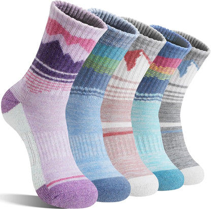 Sandsuced Merino Wool Hiking Warm Socks Thermal Winter Cozy Crew with Cushioned Sole & Moisture Wicking 5 Pairs for Women