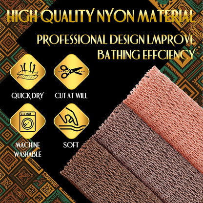 UJFQBH 3 Pieces African Bath Sponge African Net Long Net Bath Sponge Exfoliating Shower Body Scrubber Back Scrubber Skin Smoother,Great for Daily Use (Pink,Yellow,Purple)