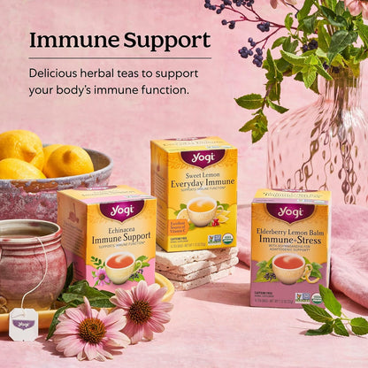 Yogi Elderberry Lemon Stress & Immune Support Tea, 16 Tea Bags (4 Pack)