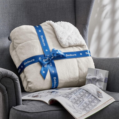 Bedsure GentleSoft Sherpa Fleece Throw Blanket for Couch, Non-Heated, Thick & Warm Cozy Blanket for Winter, Soft Fuzzy Plush Throw Gifts for Women and Men, Grey, 50x60 Inches