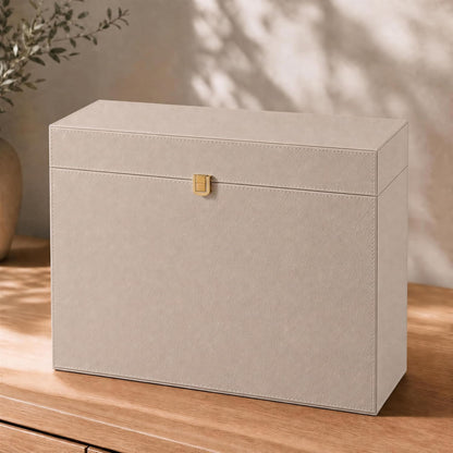 Aesthetic Document Organizer Box with 8 Folders - PU Leather File Organizer