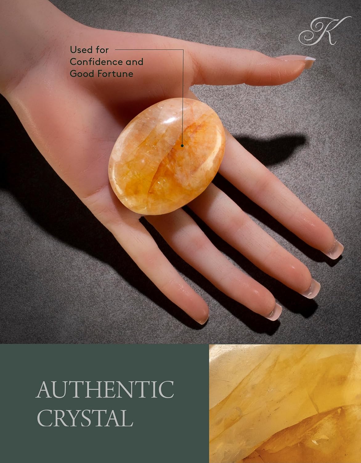 KALIFANO Palm Stone with Healing & Calming Effects - AAA+ Grade High Energy Worry Stone with Information Card - Reiki Crystal Used for Courage (Family Owned and Operated)