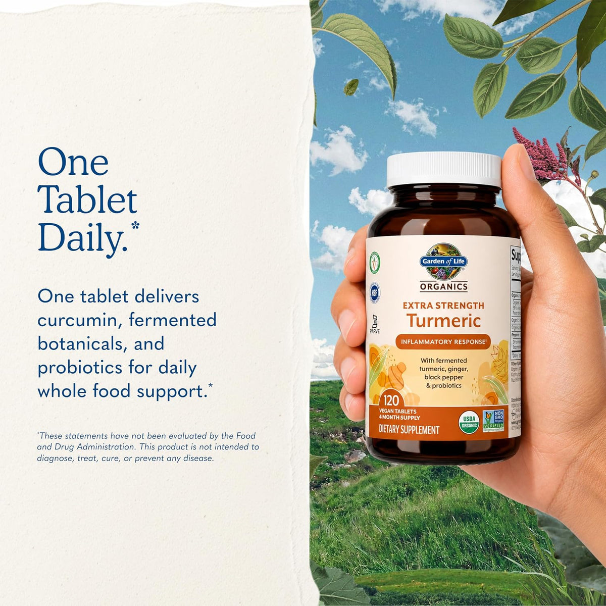 Garden of Life Organics Extra Strength Turmeric Supplement, 120 Tablets