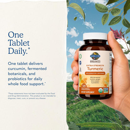 Garden of Life Organics Extra Strength Turmeric Supplement, 120 Tablets