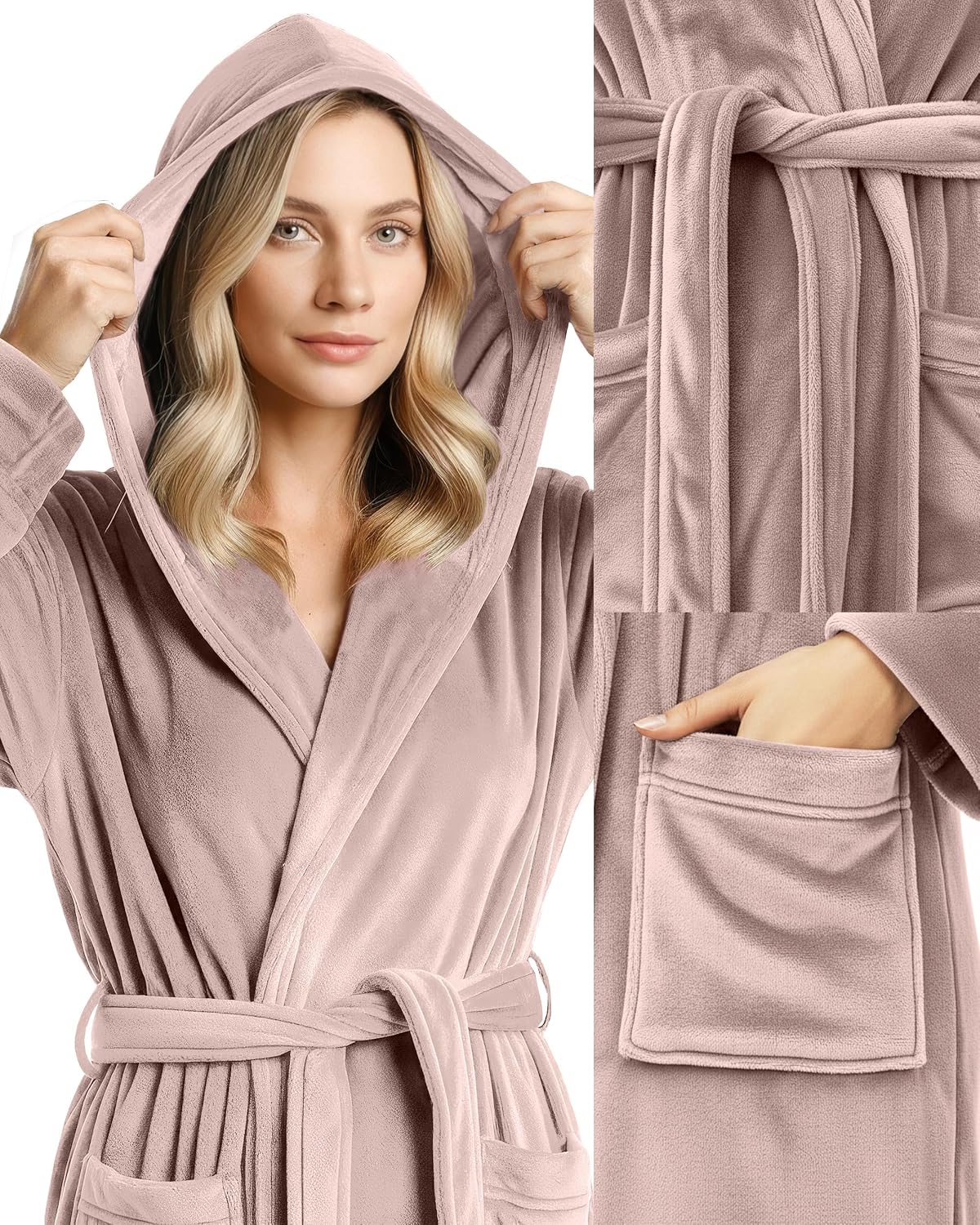 NY Threads Premium Womens Robe with Hood, Plush Fleece Long Bath Robe for Women, Fluffy Soft Women's Bathrobe