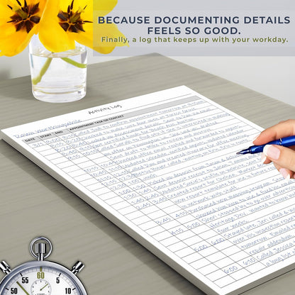Life Charge Activity Log Notepad for Work, Daily Time Tracking Log Book with Task & Notes, 60 Pages, 8.5 x 11 Letter, Portrait