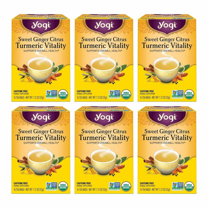 Yogi Sweet Ginger Citrus Turmeric Vitality Tea, 16 Tea Bags (6 Pack)