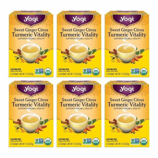 Yogi Sweet Ginger Citrus Turmeric Vitality Tea, 16 Tea Bags (6 Pack)