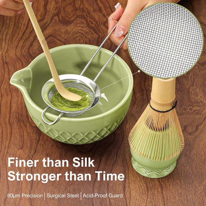 Matcha Whisk Set, 7 Pcs Matcha Kit, Ceramic Matcha Set Includes Matcha Bowl with Spout, Matcha Whisk and Holder, Bamboo Scoop, Scoop Rest, Sifter and Tea Towel (Ceramic White)