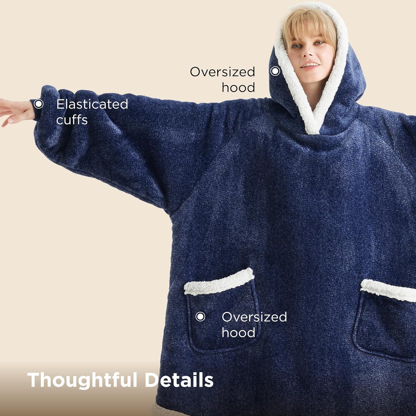 Bedsure Blanket Hoodie, Wearable Blanket Hoodie as Gifts for Mom, Birthday Gifts for Women Kids Teens Mother's Day Sherpa Sweatshirt, Grey, Standard