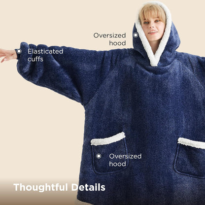 Bedsure Blanket Hoodie, Wearable Blanket Hoodie as Gifts for Mom, Birthday Gifts for Women Kids Teens Mother's Day Sherpa Sweatshirt, Grey, Standard