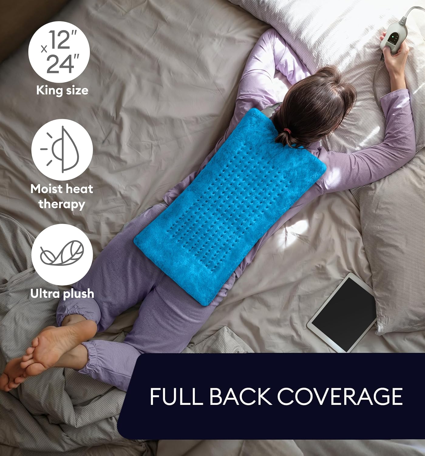 GENIANI Electric Heating Pad for Back Pain & Cramps Relief, Electric Throw, Self Care Gifts for Women, Heating Pad for Neck & Shoulder, Machine Washable Microplush, Auto Shut Off (12"x24", Tabby Gray)