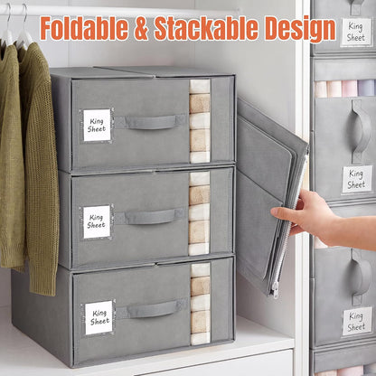 Large Bed Sheet Organizers and Storage for Linen Closet, Grey
