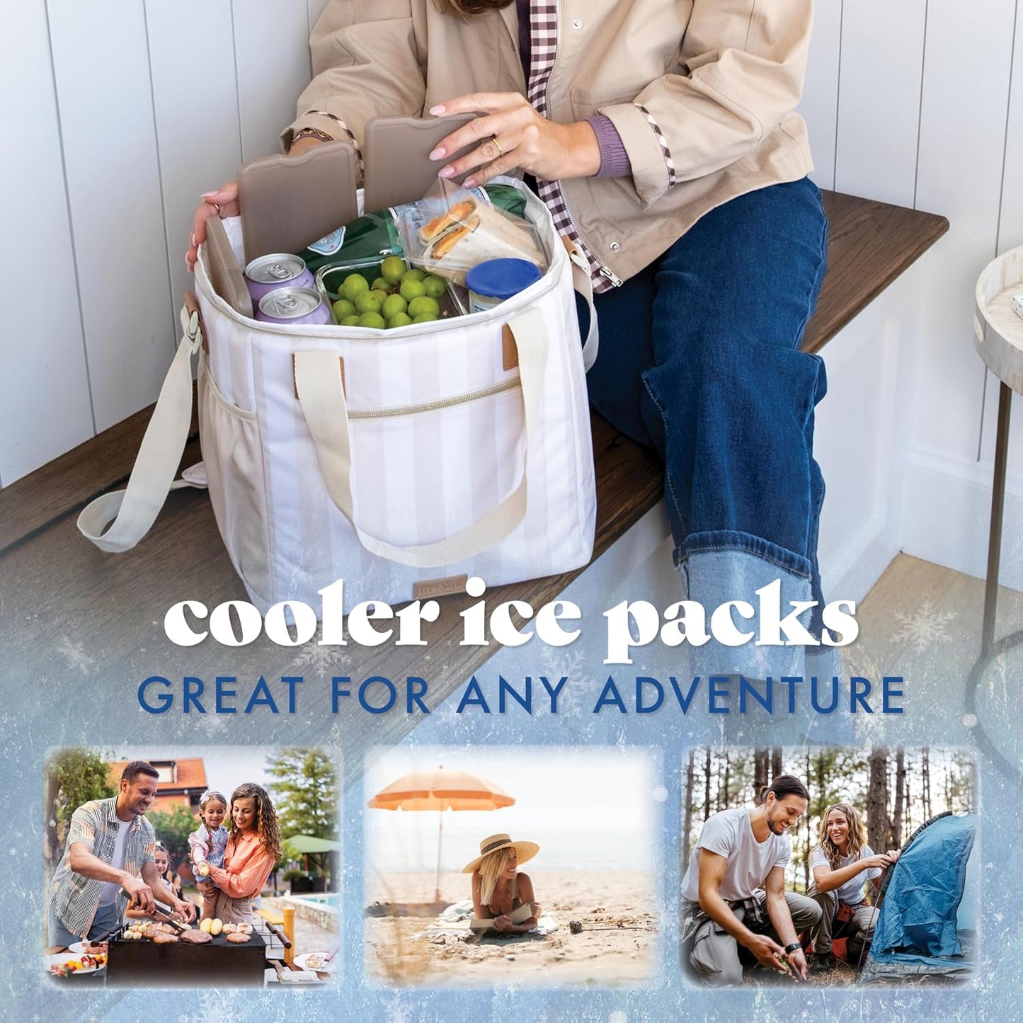 Cool Coolers by Fit & Fresh 4 Pack XL Slim Ice Packs, Quick Freeze Space Saving Reusable Ice Packs for Lunch Boxes or Coolers