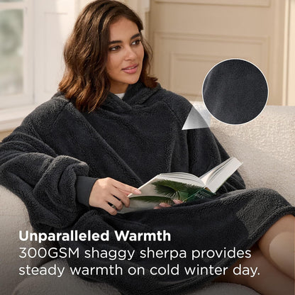 Bedsure Wearable Blanket Hoodies, Blanket Hoodie as Mothers Day Birthday Gifts for Mom Women, Warm Cozy Soft Sweatshirt Hooded Blankets for Women Men Adults, Grey, Standard