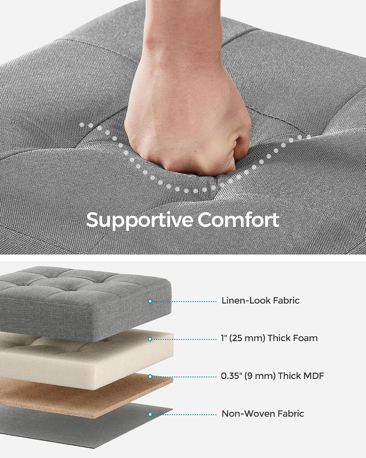 SONGMICS Storage Ottoman, Small Ottoman Foot Rest with Legs, 12.6 x 15.7 x 13.2 Inches Foot Stool, Load up to 660 lb, for Living Room, Bedroom, Dorm, Slate Gray ULSF012G01