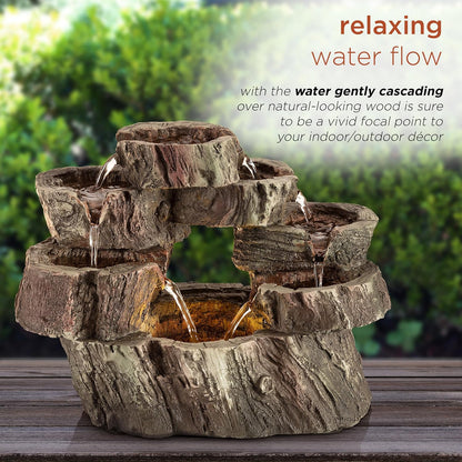 Alpine Corporation | 14"H Indoor Tiered Log Tabletop Fountain with LED Lights — Cascading Waterfall Design Creates Relaxing Ambiance for Home & Office Décor