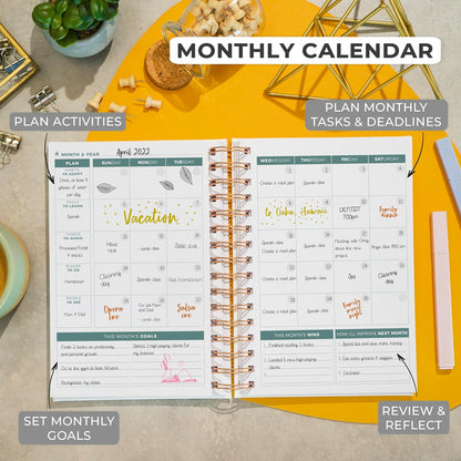 Clever Fox Planner 2nd Edition – Colorful Weekly & Monthly Goal Planner, Time Management & Productivity Organizer, Undated, A5 (Dark Teal)