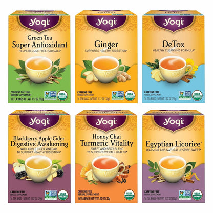 Yogi Digestion & DeTox Sampler Pack, 16 Tea Bags (6 Pack)