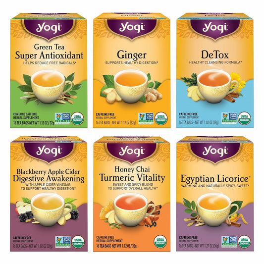 Yogi Digestion & DeTox Sampler Pack, 16 Tea Bags (6 Pack)