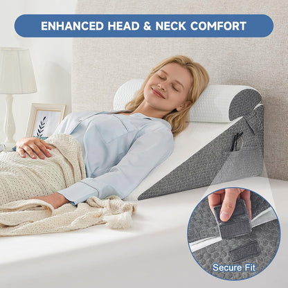 Yojoker Wedge Pillow for Sleeping - 12 Inch Bed Wedge for Headboard Triangle Pillow, Memory Foam Wedges for Acid Reflux, GERD, Snoring, Post Surgery Back Pain Relief, Leg Elevation, Washable Cover