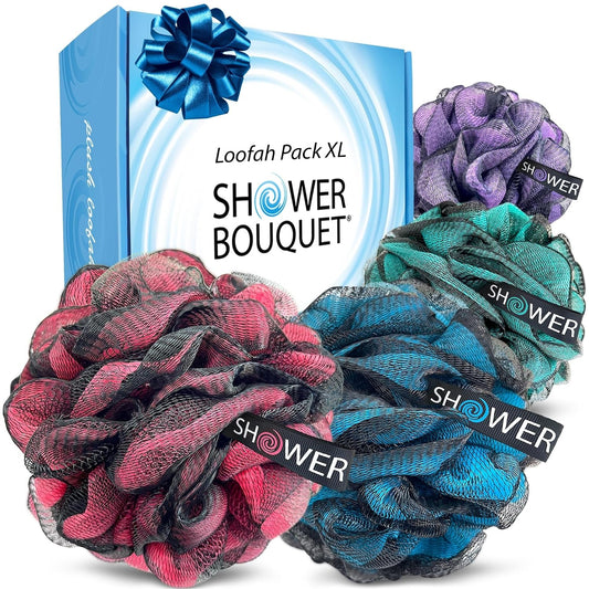 SHOWER BOUQUET Loofah-Charcoal Bath-Sponge XL-Color-4-Pack Extra-Large 75g