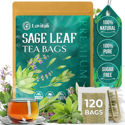 Lavitali, Sage Leaves Tea Bags | 120 bags, 100% Pure Herbal Tea | Caffeine-Free, Antioxidant-Rich, Eco-Friendly Filter Bag | Daily Natural Botanical, Hot or Iced Herbal Infusion