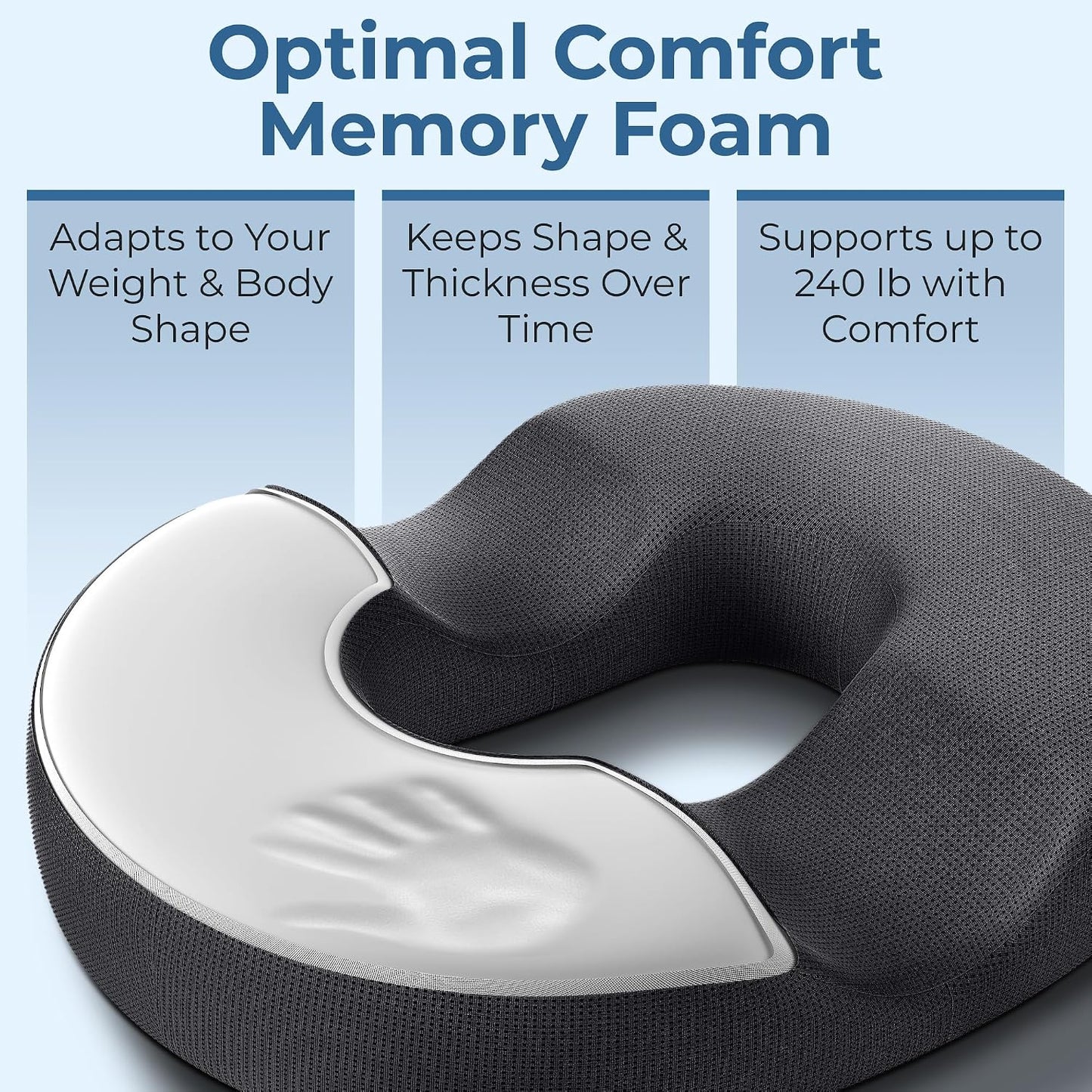 5 STARS UNITED Donut Pillow for Tailbone Pain & Hemorrhoids – Large Memory Foam Seat Cushion for Bed Sore-Prone Areas & Pressure Relief – Prostate, Postpartum & Pregnancy Support, Black Mesh Cover