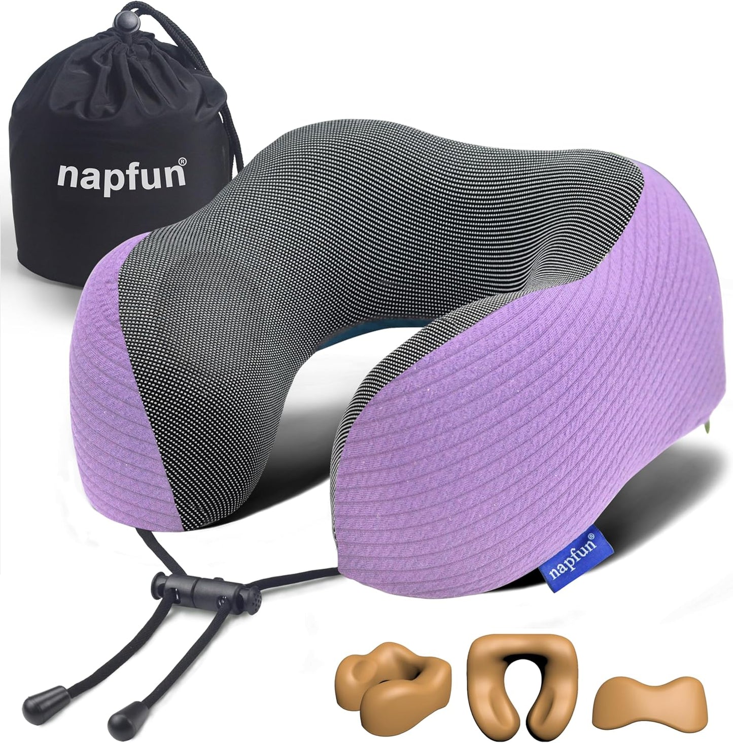napfun Neck Pillow for Traveling, Upgraded Travel Neck Pillow for Airplane 100% Pure Memory Foam Travel Pillow for Flight Headrest Sleep, Portable Plane Accessories, Light Grey