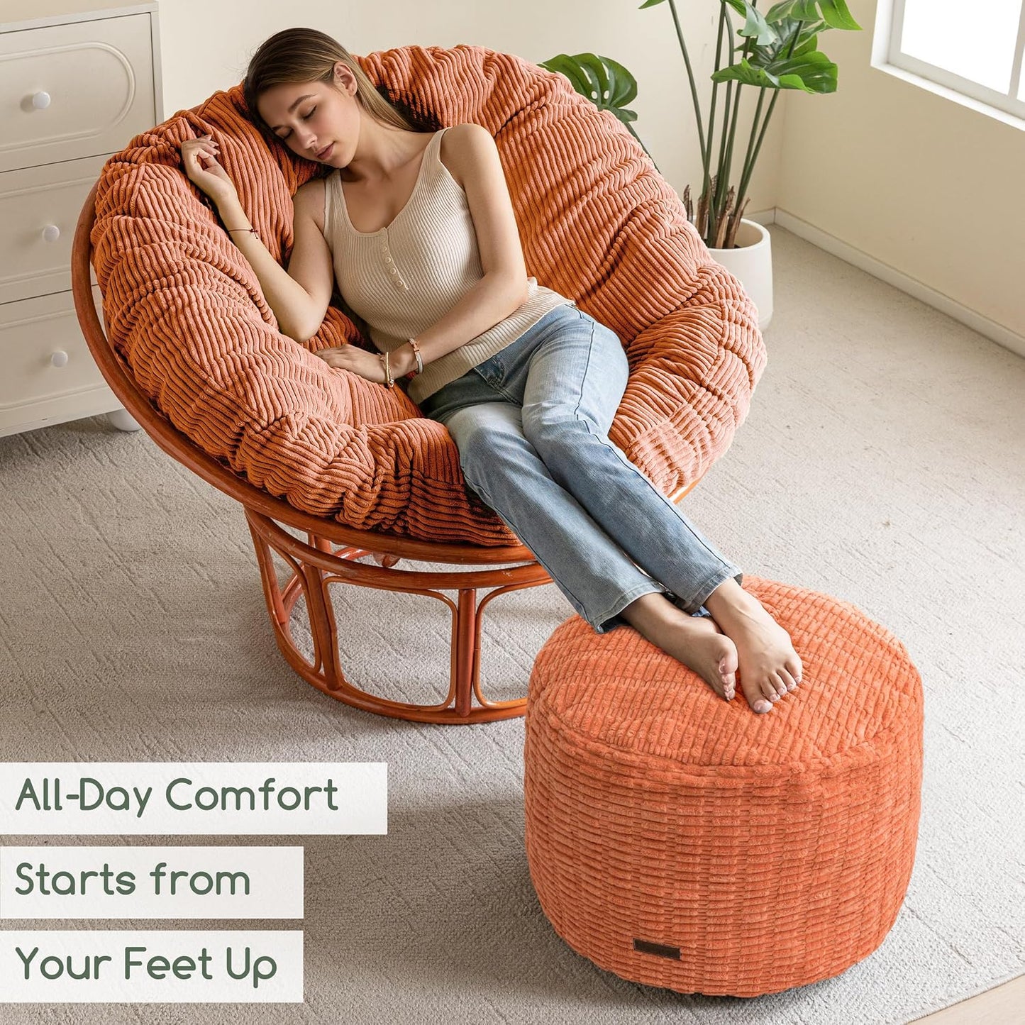 HIGOGOGO Pouf Ottoman Stuffed Round Modern Foam Filled Foot Rest Poufs for Living Room Chair Decorative 20 X 15 Inches Boho Relax Stool for Wedding Christmas Party, Beige