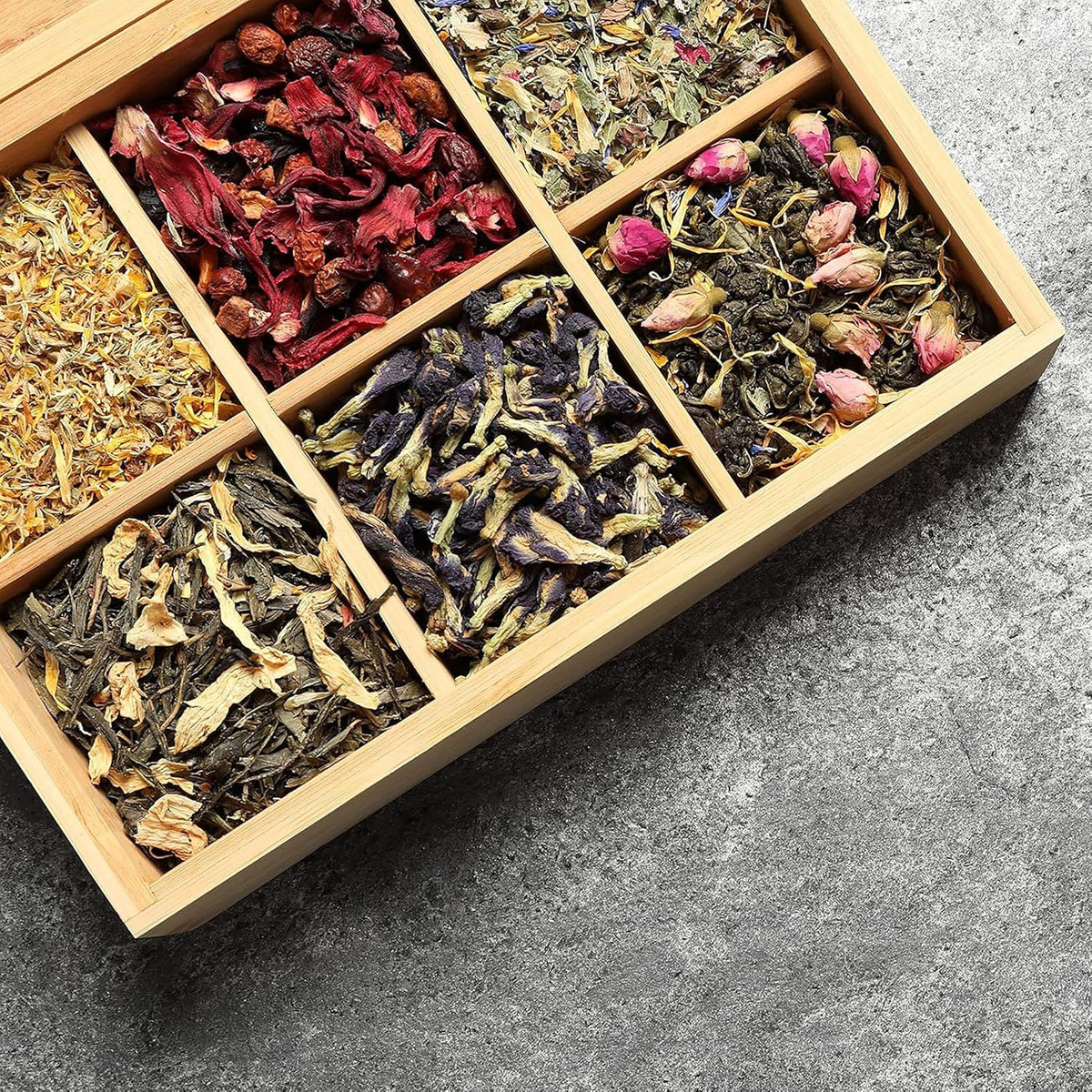 Tea Organizer Box Food Safe Chemical Free Bamboo Wood Storage Chest Big, Tall, Adjustable Cubbies (8-Slot 14.3" x 8.1" x 4.2" with TEA print design)