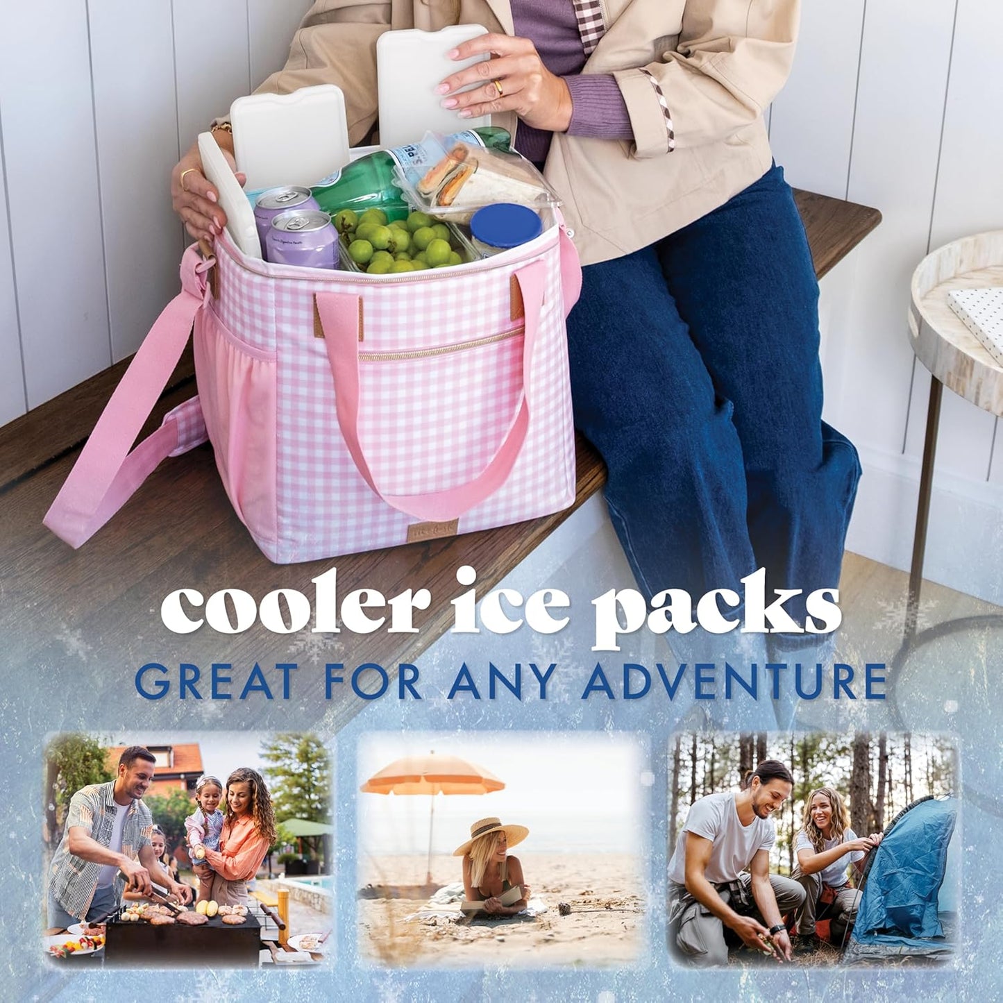Cool Coolers by Fit & Fresh 4 Pack XL Slim Ice Packs, Quick Freeze Space Saving Reusable Ice Packs for Lunch Boxes or Coolers