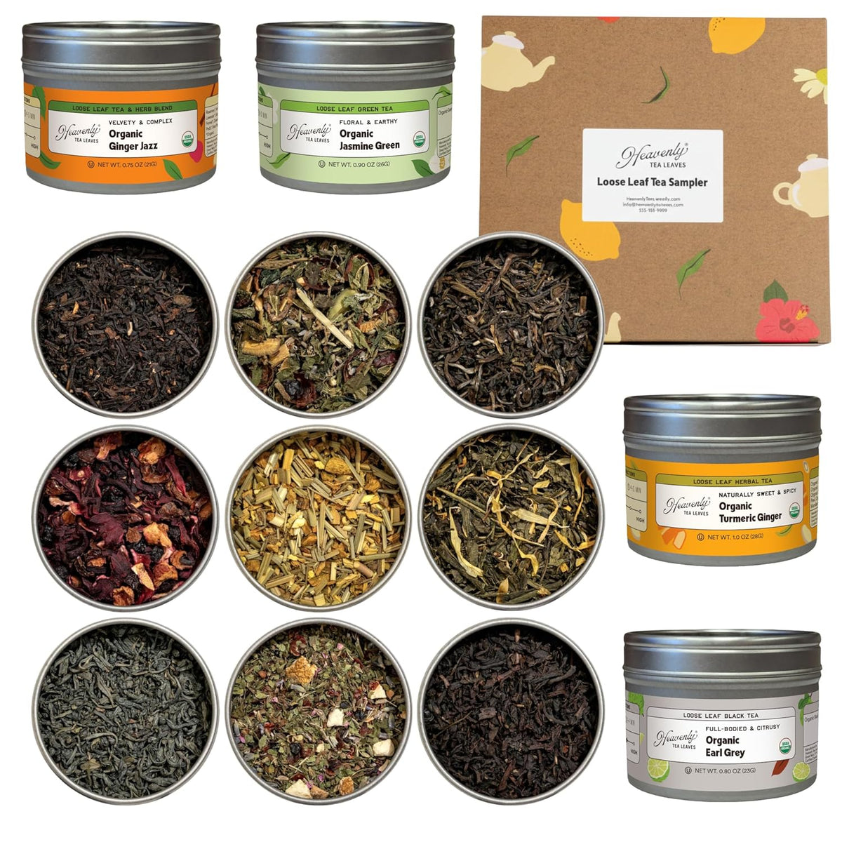 Heavenly Tea Leaves Organic 9 Flavor Variety Pack, Loose Leaf Gift Sampler