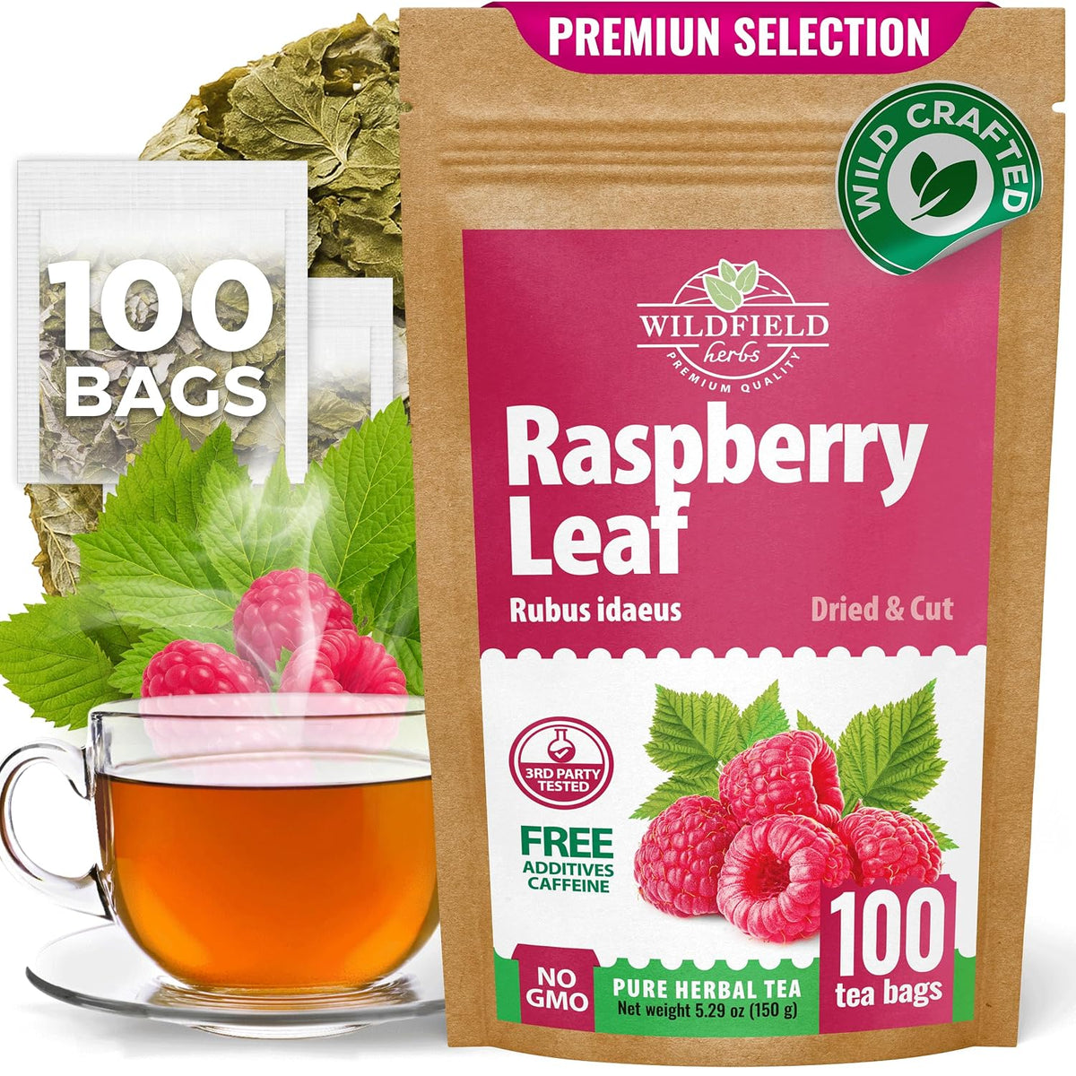 100 Bags Raspberry Leaf Tea Rasberry Leaf Herbs (Rubus Idaeus Folium) - 1.5g Bags Rasberry Leave Tea Hojas De Frambuesa