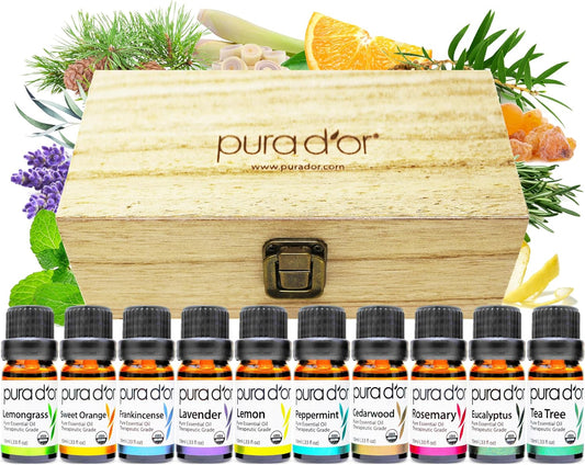 PURA D'OR Organic Perfect10 Essential Oils Aromatherapy Box Set, 10mL x10