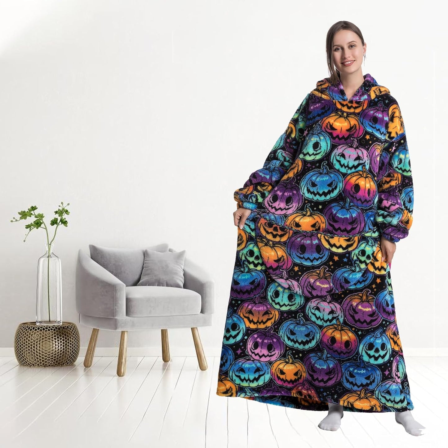 Capecage Blanket Hoodie, Long Hooded Blanket Sweatshirt as Birthday Gifts for Women Men, Long Wearable Blanket for Women Men.