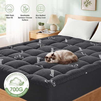 Mattress Pad Queen Size, Cooling Pillow Top Mattress Topper, Ultra Soft Viscose Made from Bamboo, Breathable for Hot Sleepers, Deep Pocket 8"-20", Green