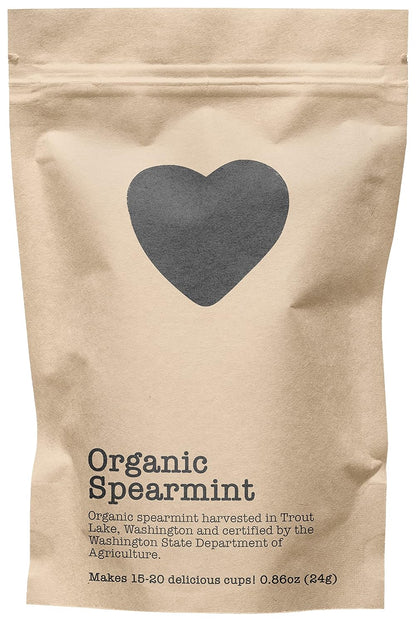 Organic Spearmint, 15-20 Servings, Eco-Conscious Zip Pouch, Caffeine Free, Pure Loose Leaf Tea Grown in America, 0.86 Ounce (Small)