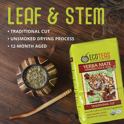 ECOTEAS Organic Yerba Mate Loose Tea Traditional Cut 1 lb Bag Pack of 1