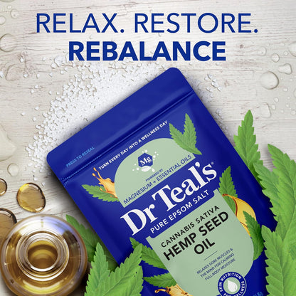 Dr Teal's Pure Epsom Magnesium Salt Soak, Cannabis Sativa Hemp Seed Oil, 3 lb