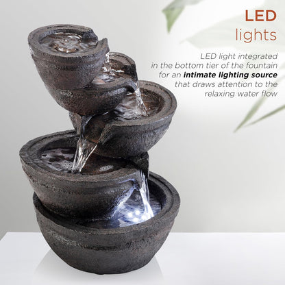 Alpine Corporation WIN1138 13" Indoor Tabletop Tiering Bowls Water Fountain with LED Lights – Cascading Water Feature for Home, Office, Meditation, and Relaxation, Dark Gray
