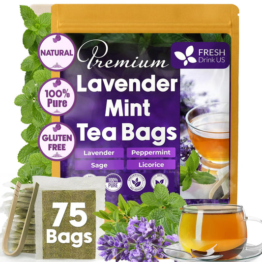 FreshDrinkUS, Premium Lavender Mint Tea, 75 Count, Caffeine Free, Vegan