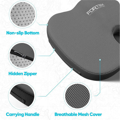 FORTEM Seat Cushion, Office Chair Cushion, Lumbar Support Pillow for Office Chair, Memory Foam Car Seat Cushions, Sciatica Coccyx Tailbone Pain Relief, Cushions for Back Support, Washable, Non Slip