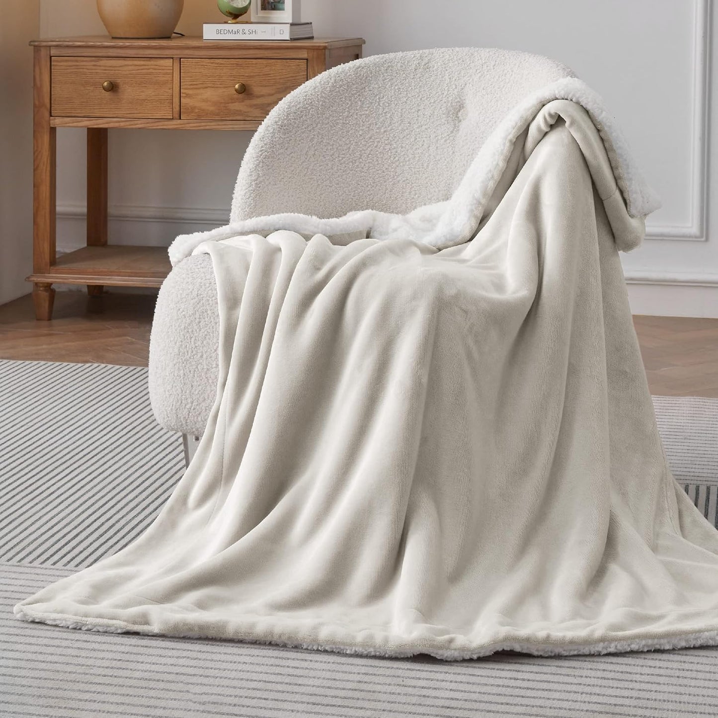 Bedsure GentleSoft Sherpa Fleece Throw Blanket for Couch, Non-Heated, Thick & Warm Cozy Blanket for Winter, Soft Fuzzy Plush Throw Gifts for Women and Men, Grey, 50x60 Inches