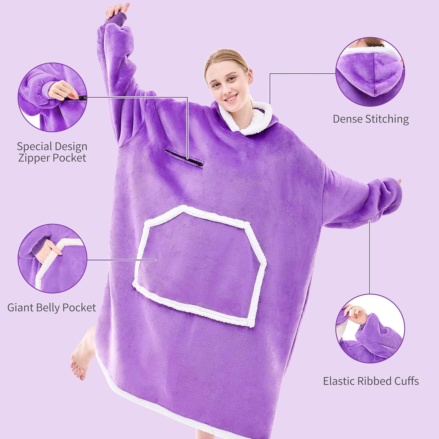 IFNOW Wearable Blanket Hoodie, Oversized Sherpa Fleece Hooded Blanket Sweatshirt with Eye Mask and Pocket, Comfy Long Flannel Blanket for Adults Men,Gifts for Women Mom Girlfriend,MoonFace