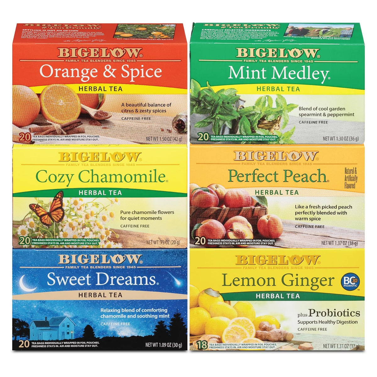 Bigelow Tea, Caffeine Free, 6 Flavor Herbal Tea Variety Pack