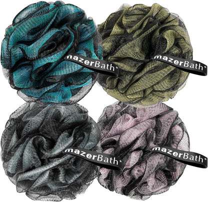 AmazerBath Charcoal Loofah Sponge, Shower Loofah 60g/PCS - Body Scrubber Loofa Set of 4 - Charcoal Blue, Green, Purple & Red, Bath Sponge for Men and Women