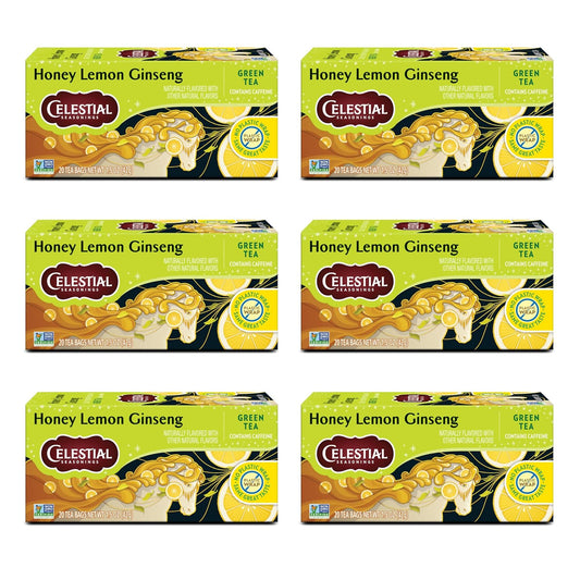 Celestial Seasonings Honey Lemon Ginseng Green Tea, Caffeinated, 20 Tea Bags Box (Pack of 6)