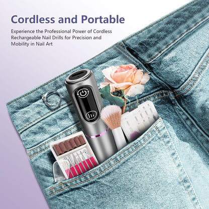 TUOBEO Cordless Nail Drill Electric Nail File Kit, Rechargeable Efile Set, Portable Acrylic Gel Nail Polish Remover Machine, Pedicure Manicure Tool, 11 Bits, 56 Sanding Bands, Salon Home, Purple