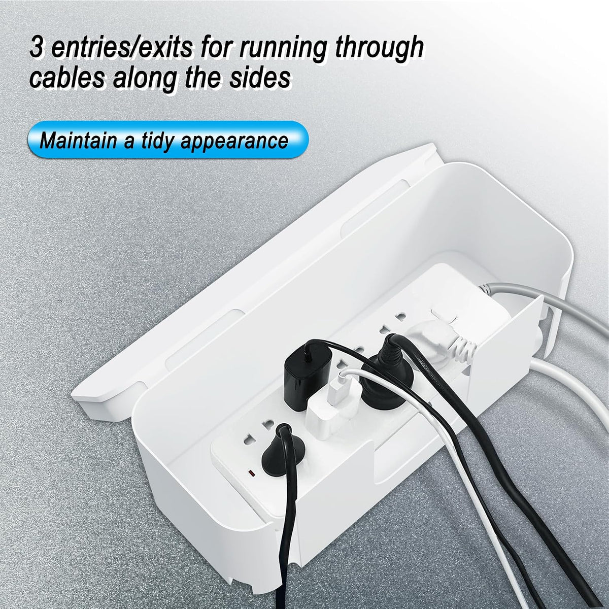 Power Strip Hider Box Cable Management Organizer Set Large & Medium Black